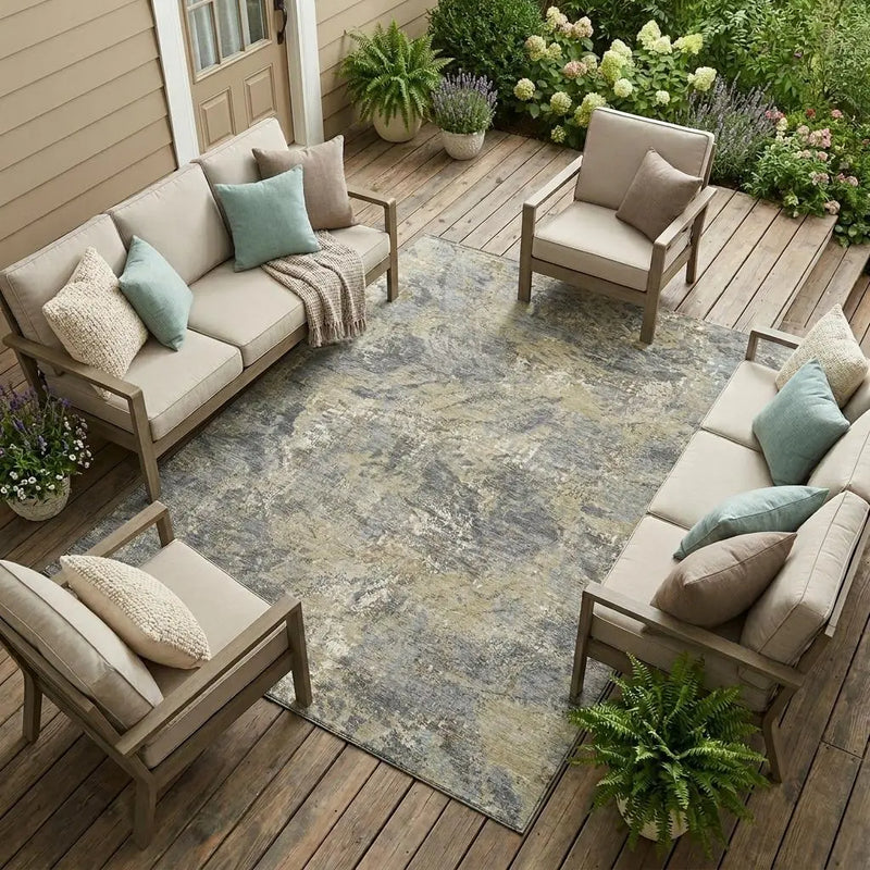 10' X 14' Gray And Khaki Abstract Washable Indoor Outdoor Area Rug Homeroots Outdoor