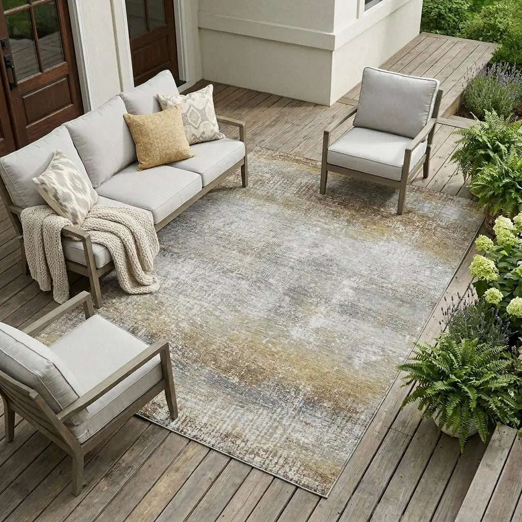 10' X 14' Gray And Khaki Abstract Washable Indoor Outdoor Area Rug Homeroots Outdoor
