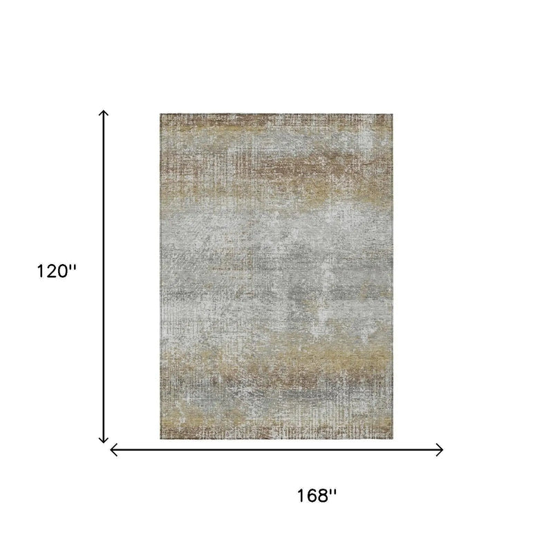 10' X 14' Gray And Khaki Abstract Washable Indoor Outdoor Area Rug Homeroots Outdoor