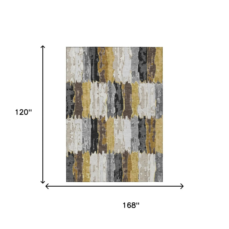 10' X 14' Gray And Linen Abstract Washable Indoor Outdoor Area Rug Homeroots Outdoor