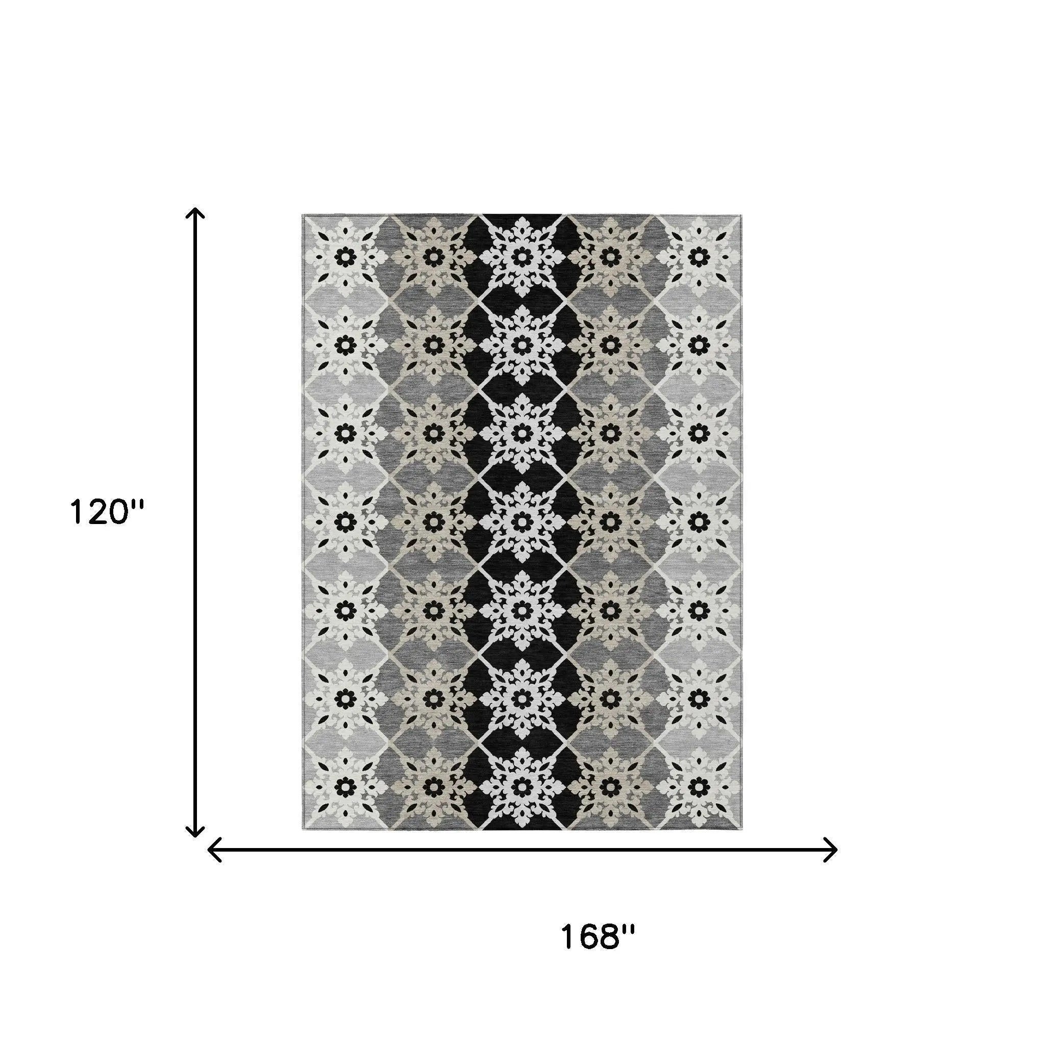 10' X 14' Gray And Pewter Floral Medallion Washable Indoor Outdoor Area Rug Homeroots Outdoor