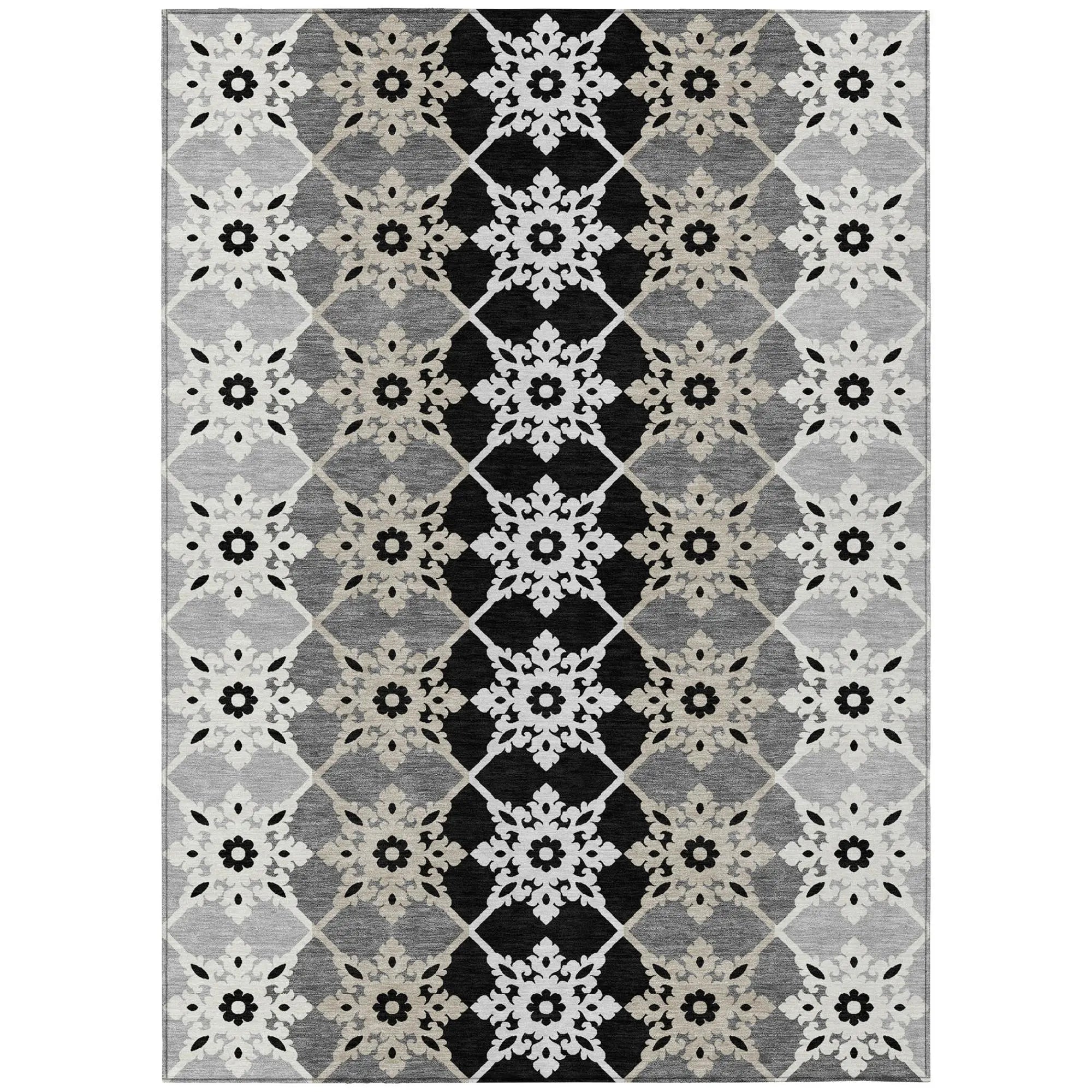 10' X 14' Gray And Pewter Floral Medallion Washable Indoor Outdoor Area Rug Homeroots Outdoor