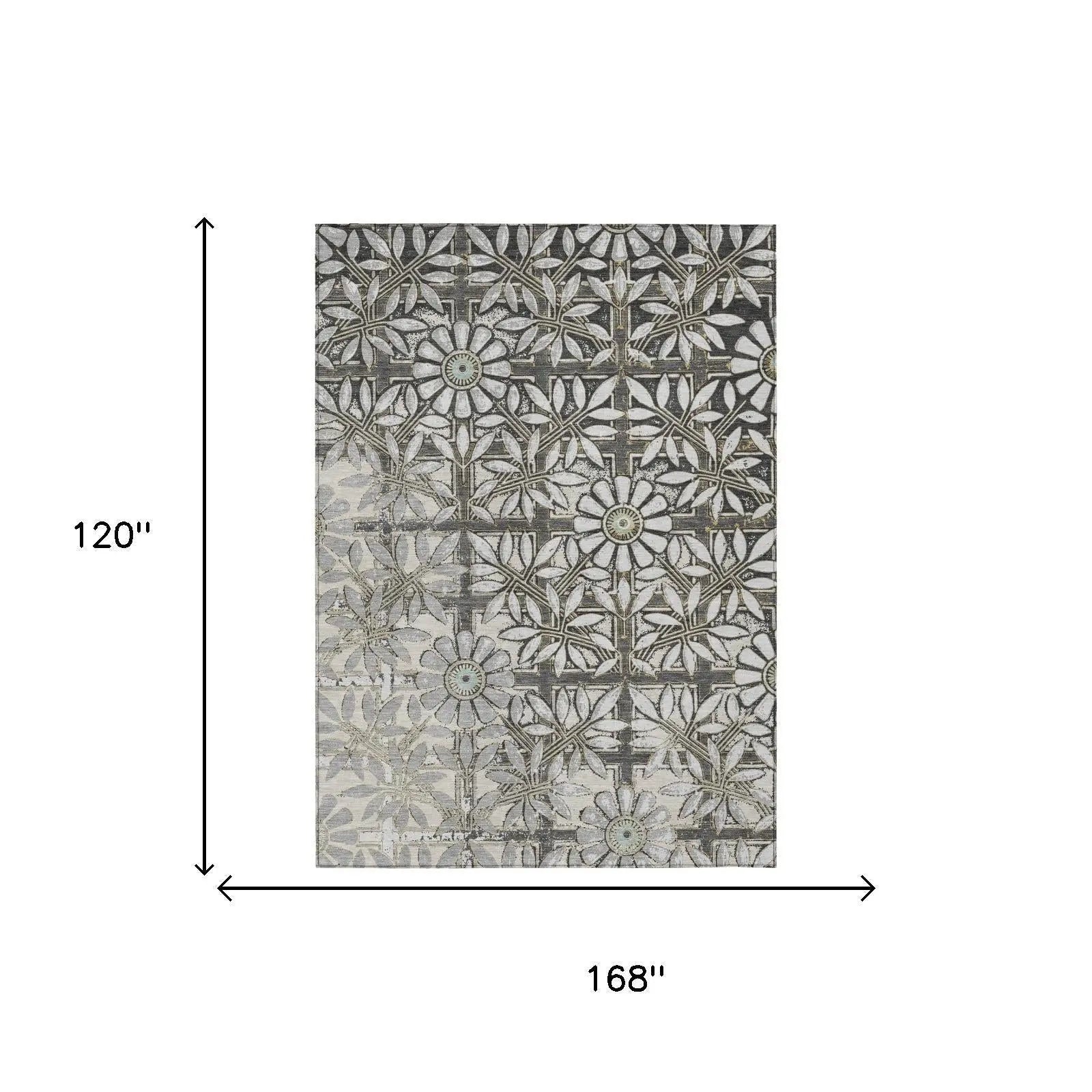 10' X 14' Gray And Pewter Floral Washable Indoor Outdoor Area Rug Homeroots Outdoor