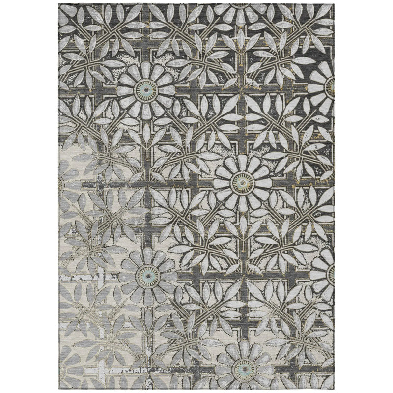 10' X 14' Gray And Pewter Floral Washable Indoor Outdoor Area Rug Homeroots Outdoor
