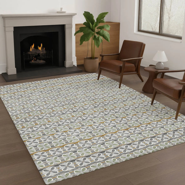 10' X 14' Gray And Pink Striped Washable Indoor Outdoor Area Rug Homeroots Outdoor