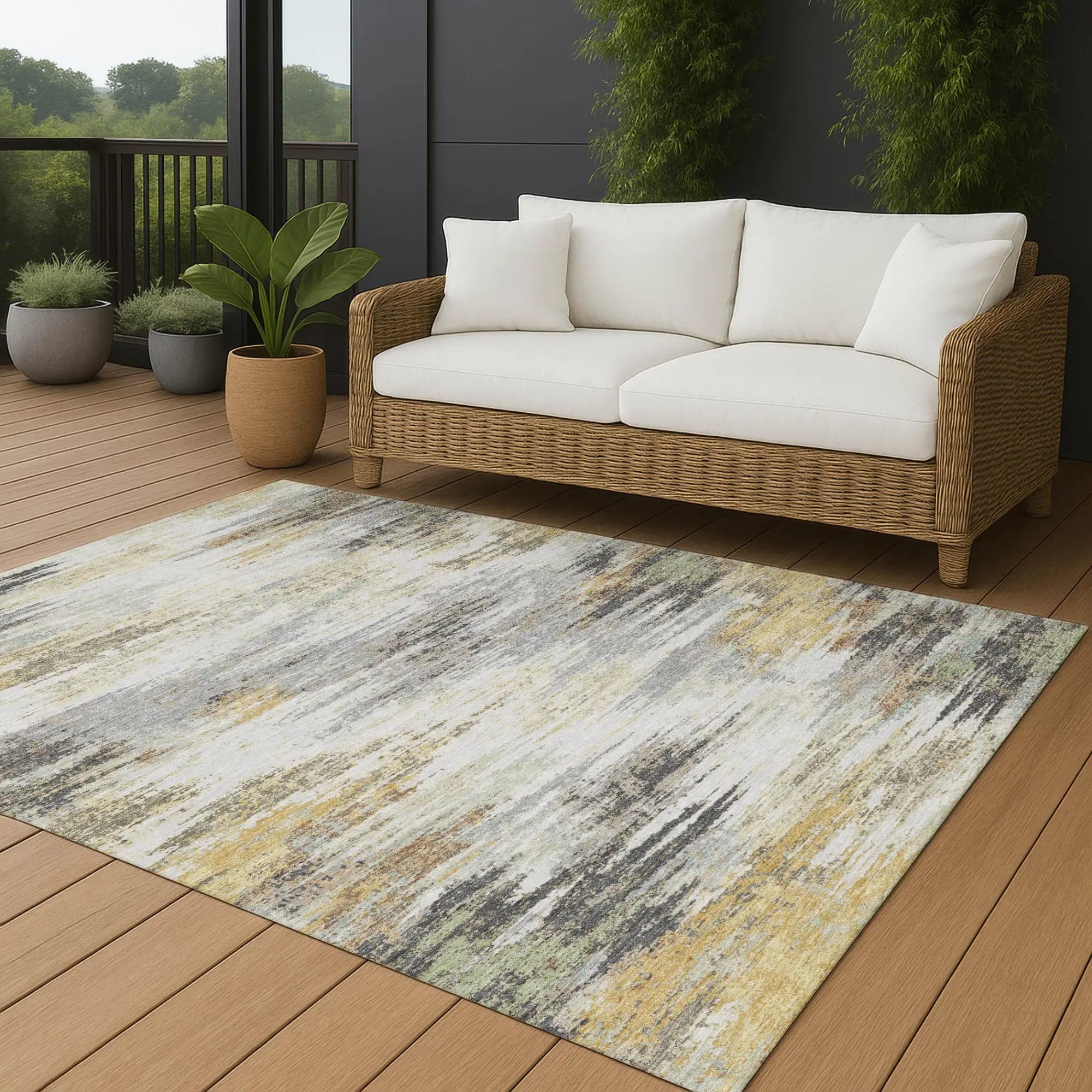 10' X 14' Gray And Silver Abstract Washable Indoor Outdoor Area Rug Homeroots Outdoor