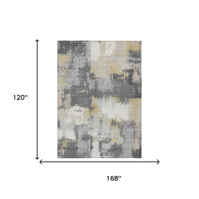 10' X 14' Gray And Silver Abstract Washable Indoor Outdoor Area Rug Homeroots Outdoor