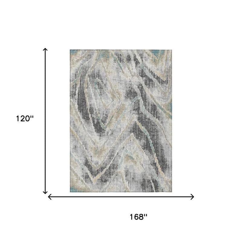 10' X 14' Gray And Silver Abstract Washable Indoor Outdoor Area Rug Homeroots Outdoor