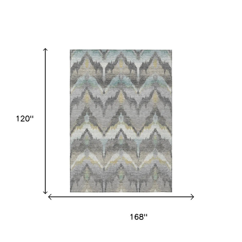 10' X 14' Gray And Silver Abstract Washable Indoor Outdoor Area Rug Homeroots Outdoor
