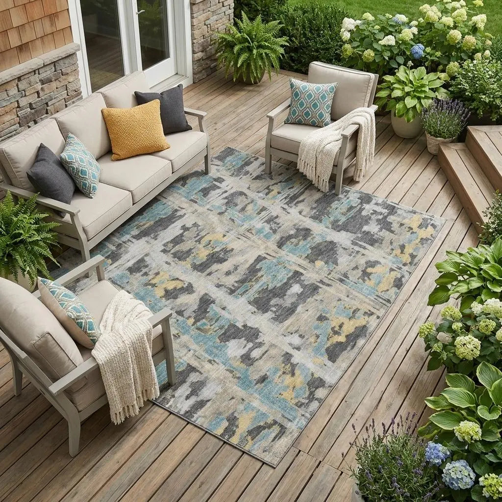 10' X 14' Gray And Silver Abstract Washable Indoor Outdoor Area Rug Homeroots Outdoor