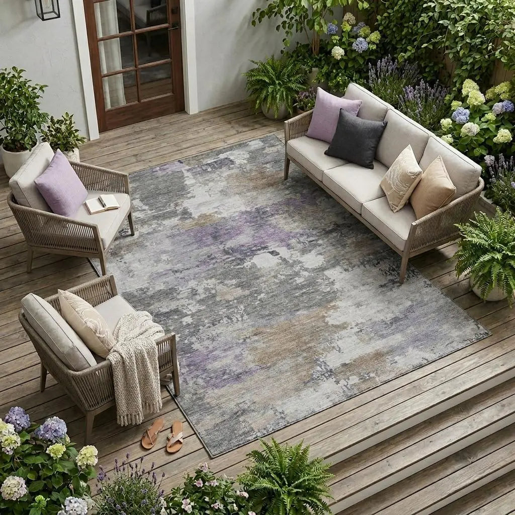 10' X 14' Gray And Silver Abstract Washable Indoor Outdoor Area Rug Homeroots Outdoor
