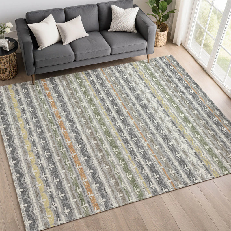 10' X 14' Gray And Silver Damask Washable Indoor Outdoor Area Rug Homeroots Outdoor