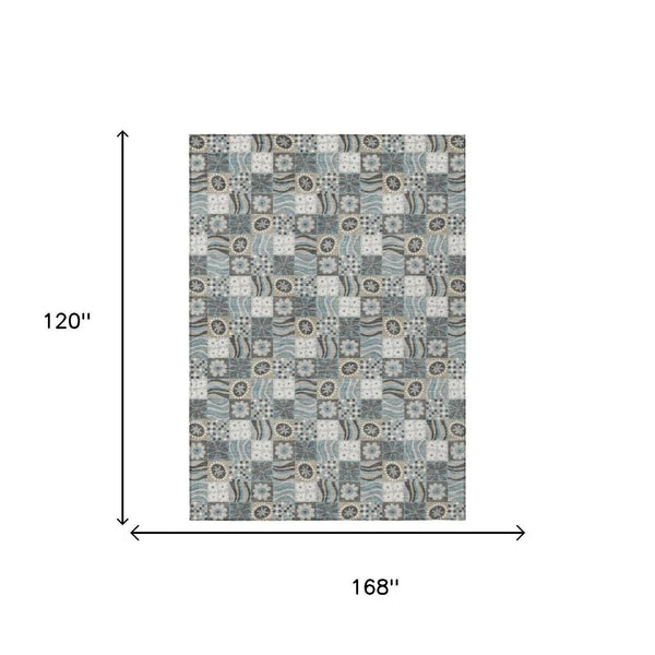 10' X 14' Gray And Silver Floral Washable Indoor Outdoor Area Rug Homeroots Outdoor