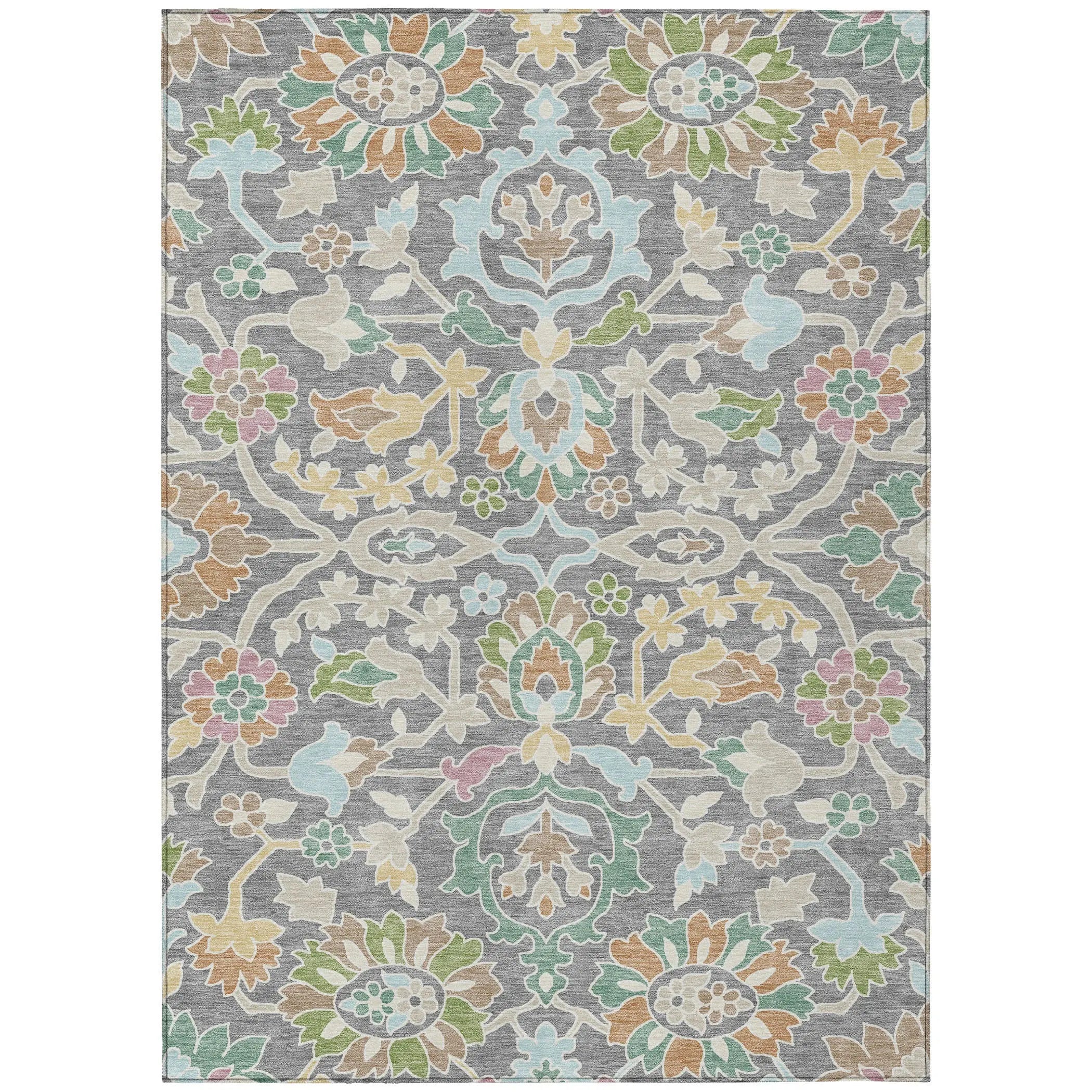 10' X 14' Gray And Silver Floral Washable Indoor Outdoor Area Rug Homeroots Outdoor