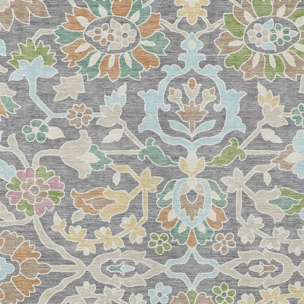 10' X 14' Gray And Silver Floral Washable Indoor Outdoor Area Rug Homeroots Outdoor