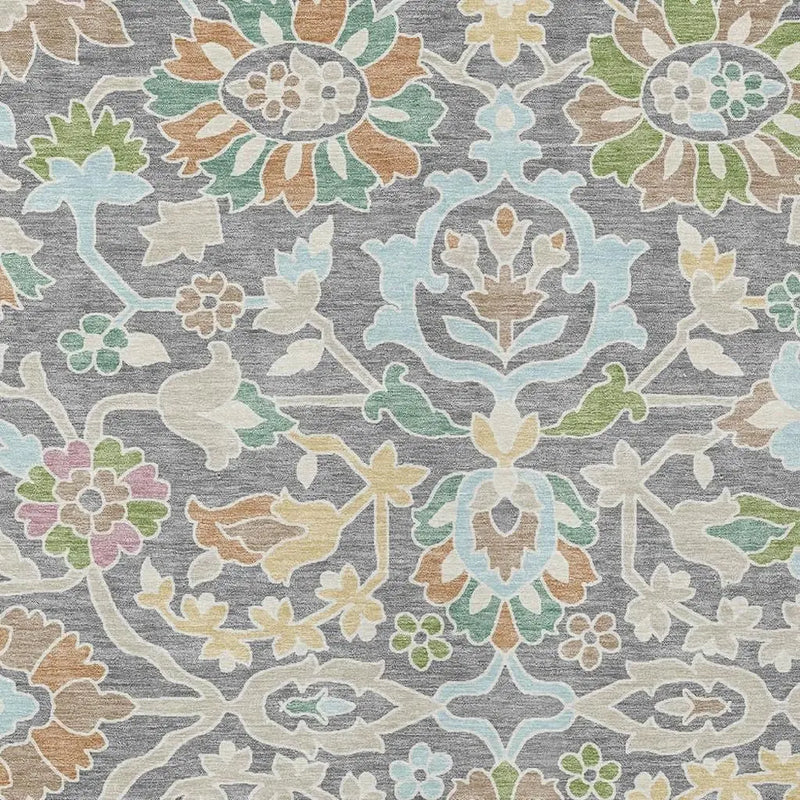 10' X 14' Gray And Silver Floral Washable Indoor Outdoor Area Rug Homeroots Outdoor