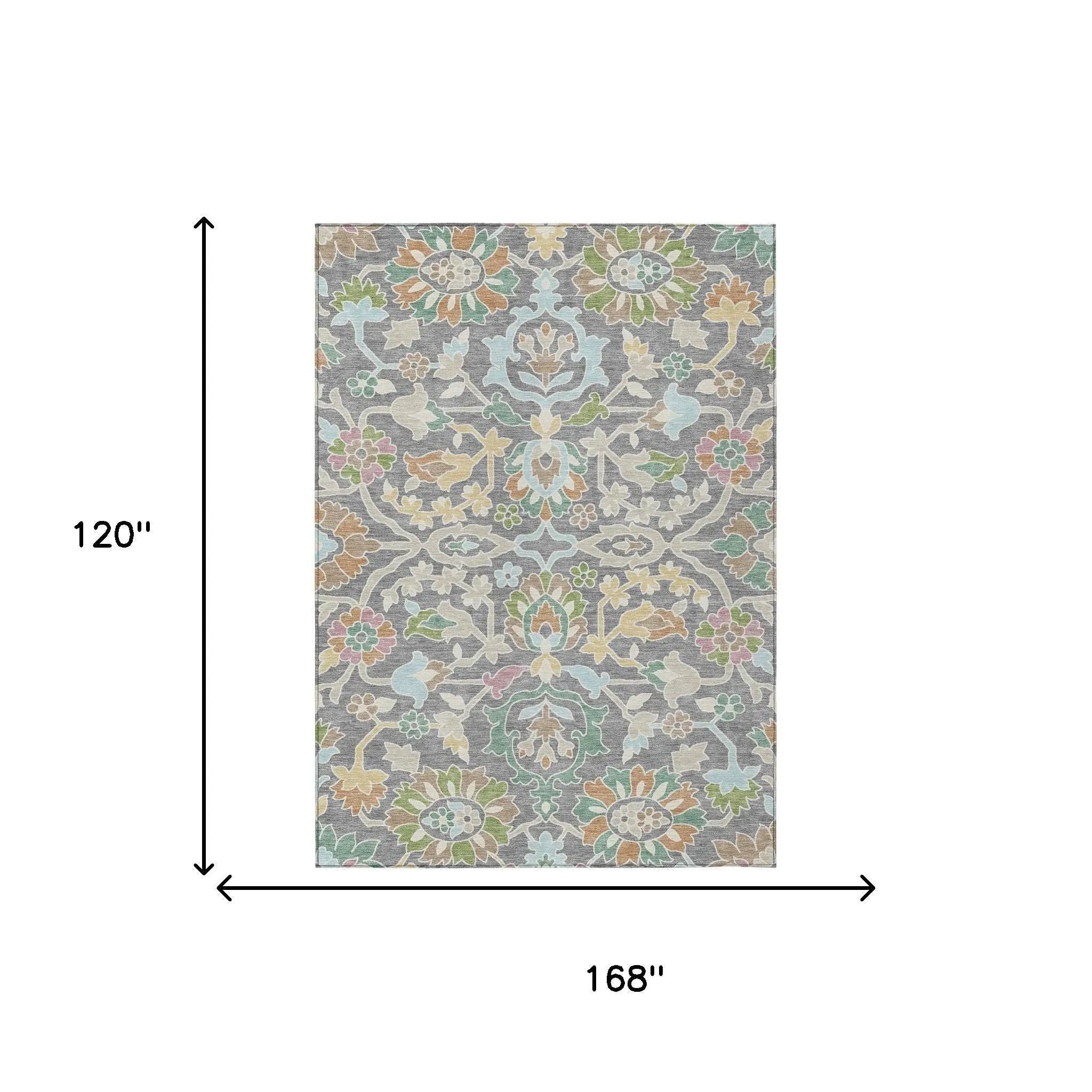 10' X 14' Gray And Silver Floral Washable Indoor Outdoor Area Rug Homeroots Outdoor