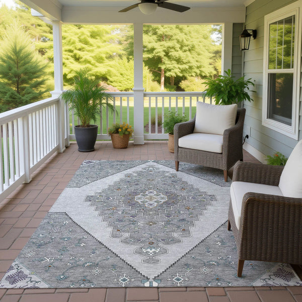 10' X 14' Gray And Silver Geometric Washable Indoor Outdoor Area Rug Homeroots Outdoor