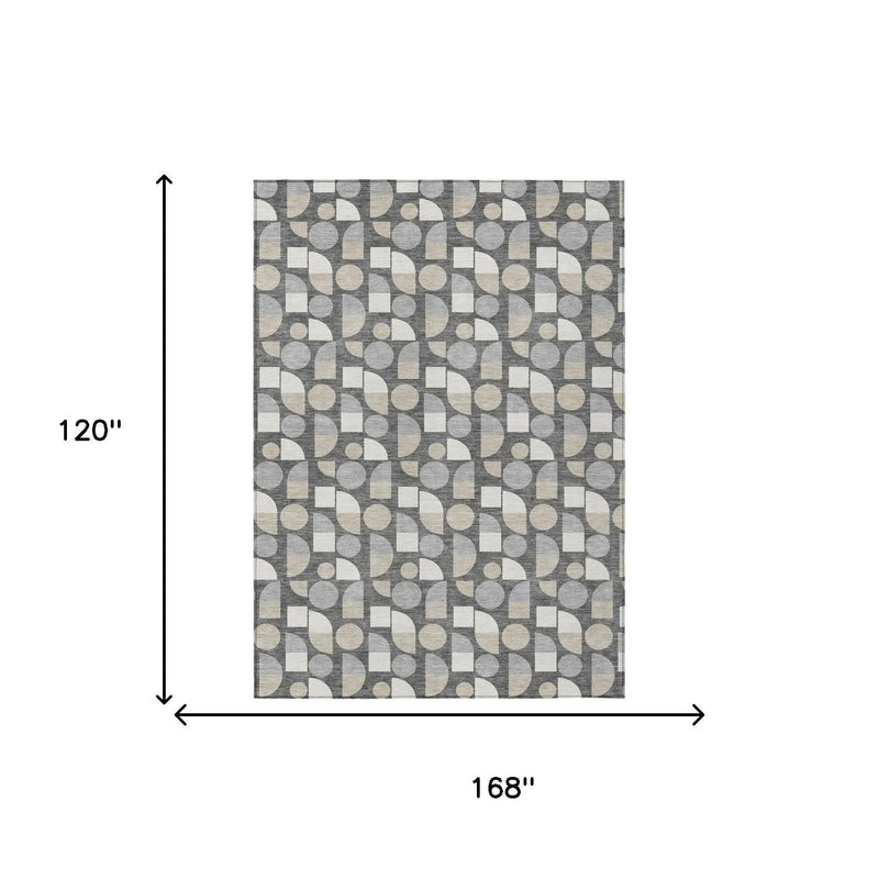 10' X 14' Gray And Silver Geometric Washable Indoor Outdoor Area Rug Homeroots Outdoor