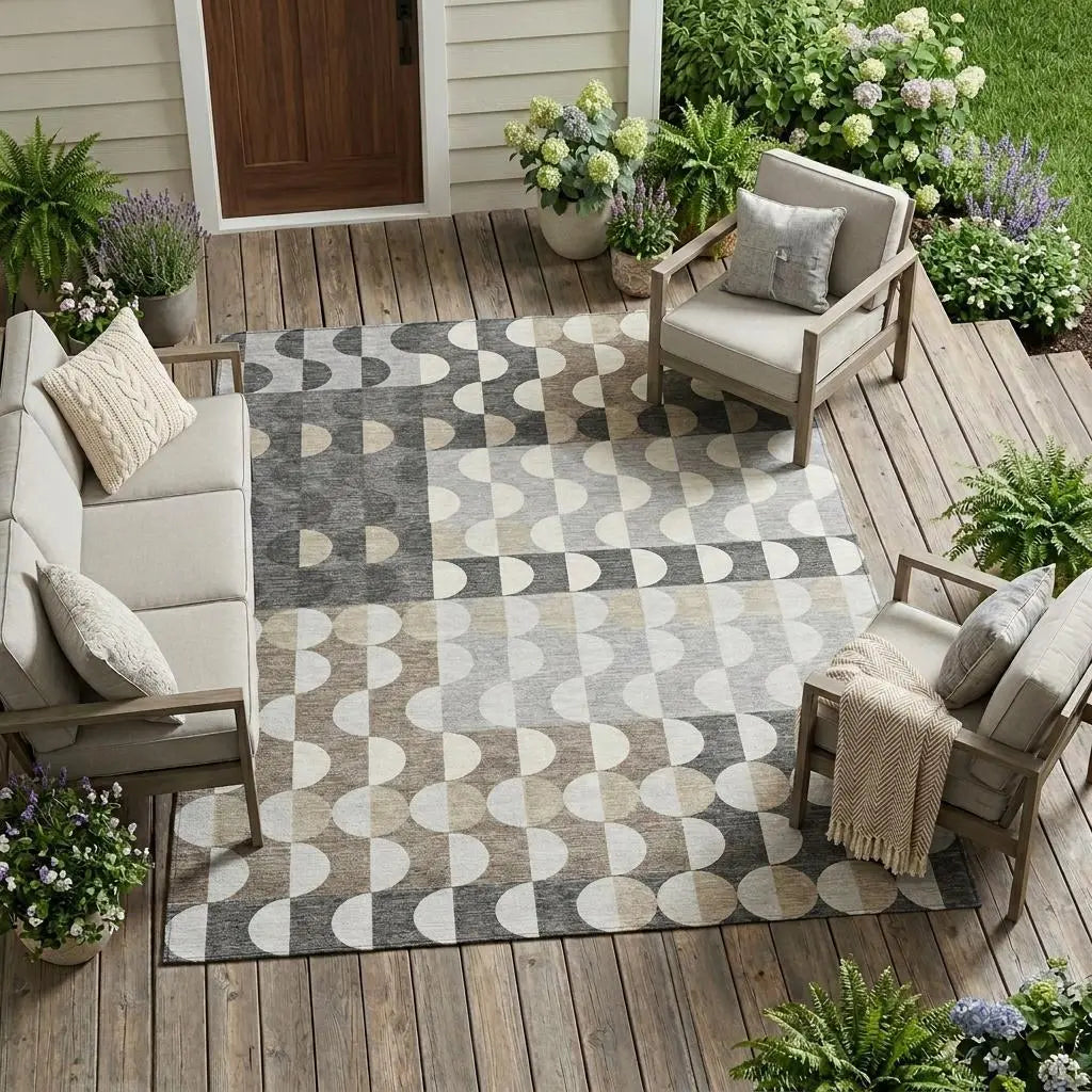 10' X 14' Gray And Silver Geometric Washable Indoor Outdoor Area Rug Homeroots Outdoor
