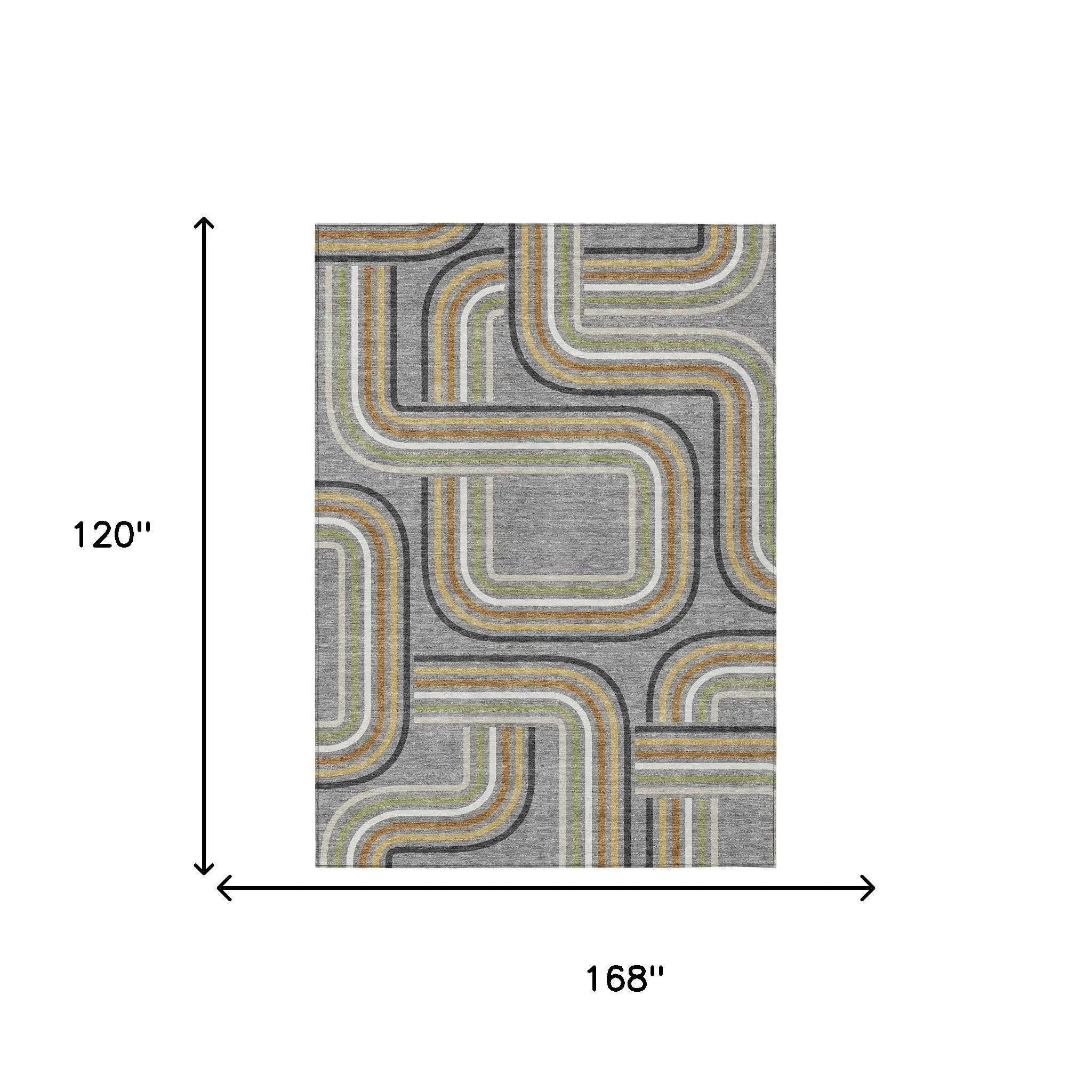 10' X 14' Gray And Silver Geometric Washable Indoor Outdoor Area Rug Homeroots Outdoor