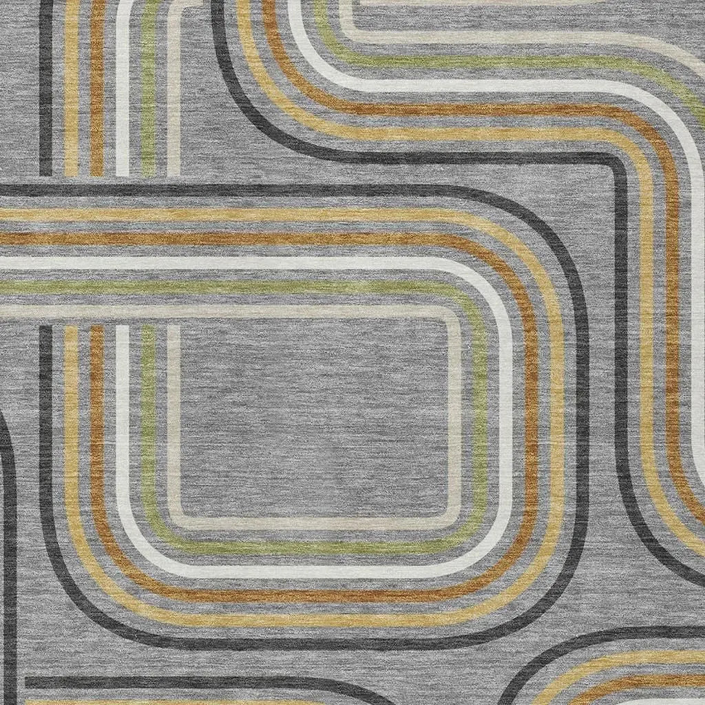 10' X 14' Gray And Silver Geometric Washable Indoor Outdoor Area Rug Homeroots Outdoor