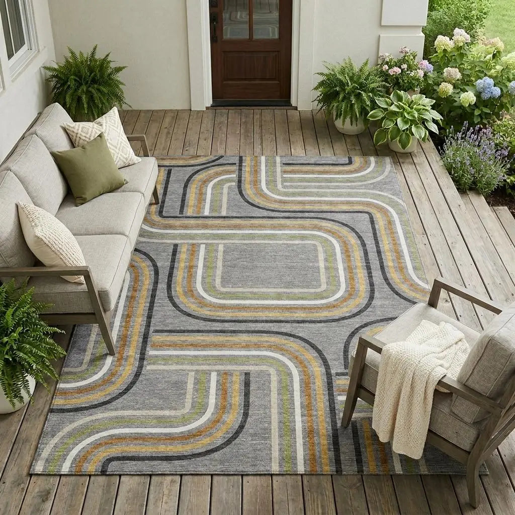10' X 14' Gray And Silver Geometric Washable Indoor Outdoor Area Rug Homeroots Outdoor