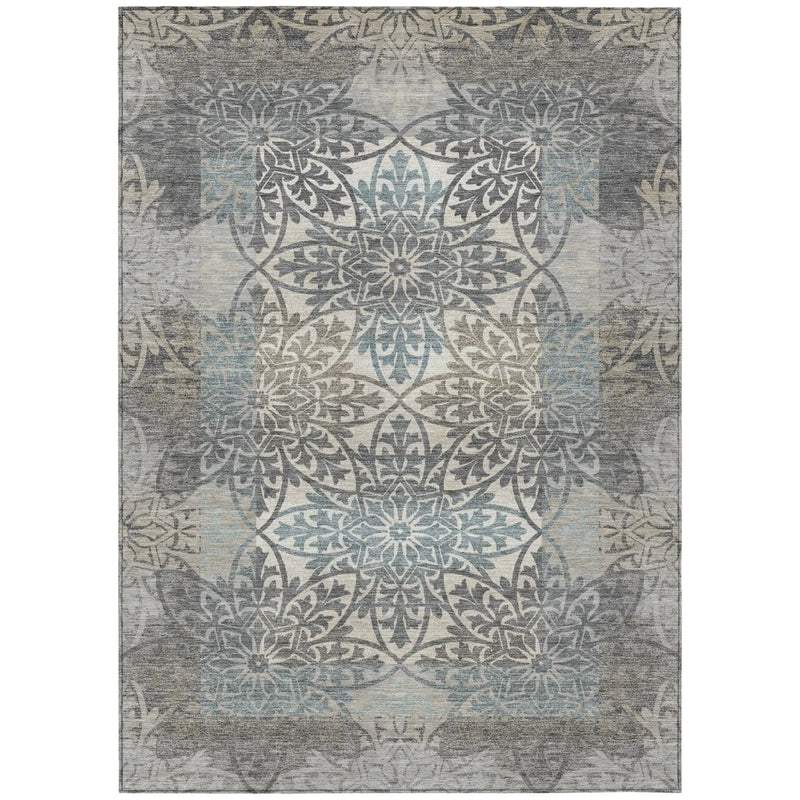 10' X 14' Gray And Silver Oriental Washable Indoor Outdoor Area Rug Homeroots Outdoor