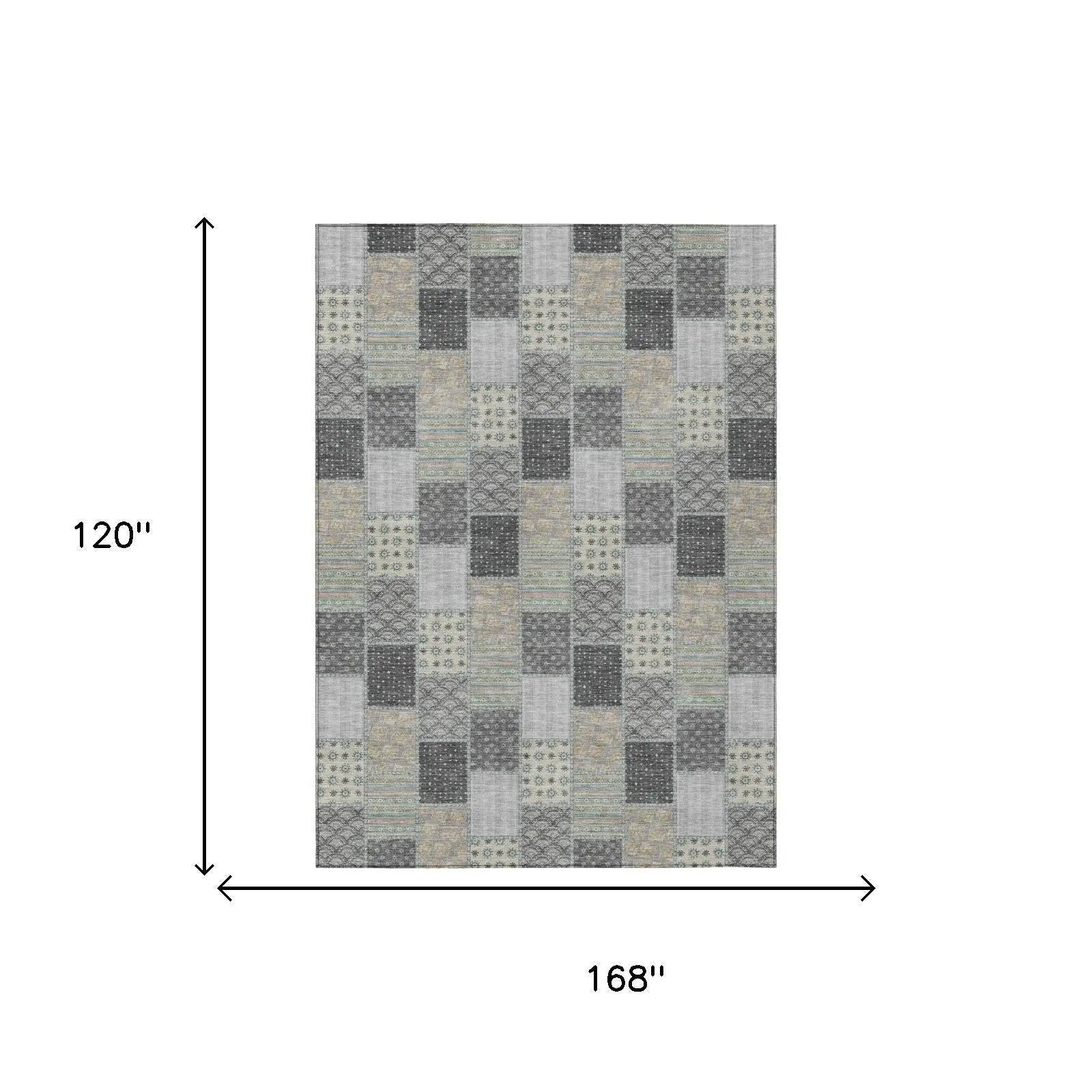 10' X 14' Gray And Silver Patchwork Washable Indoor Outdoor Area Rug Homeroots Outdoor