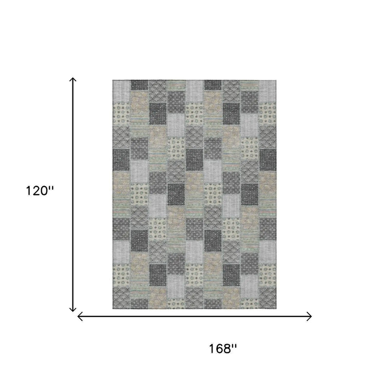10' X 14' Gray And Silver Patchwork Washable Indoor Outdoor Area Rug Homeroots Outdoor