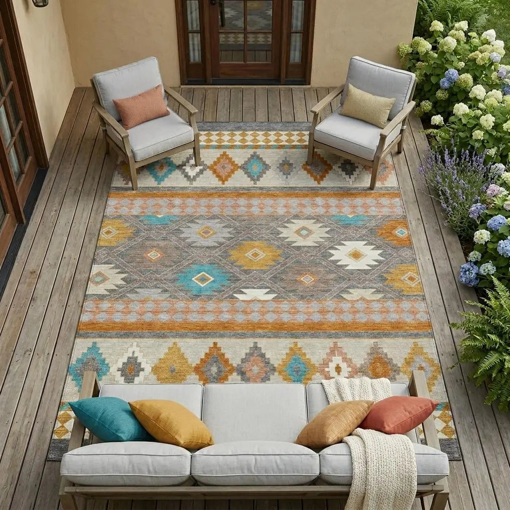 10' X 14' Gray And Silver Southwestern Washable Indoor Outdoor Area Rug Homeroots Outdoor