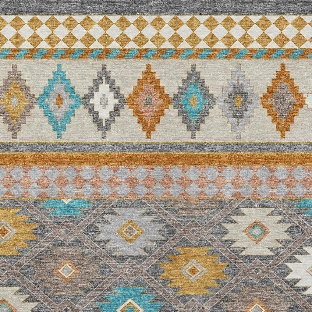 10' X 14' Gray And Silver Southwestern Washable Indoor Outdoor Area Rug Homeroots Outdoor
