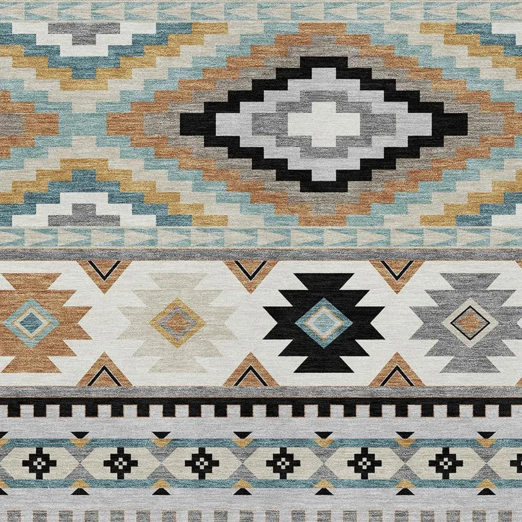 10' X 14' Gray And Silver Southwestern Washable Indoor Outdoor Area Rug Homeroots Outdoor