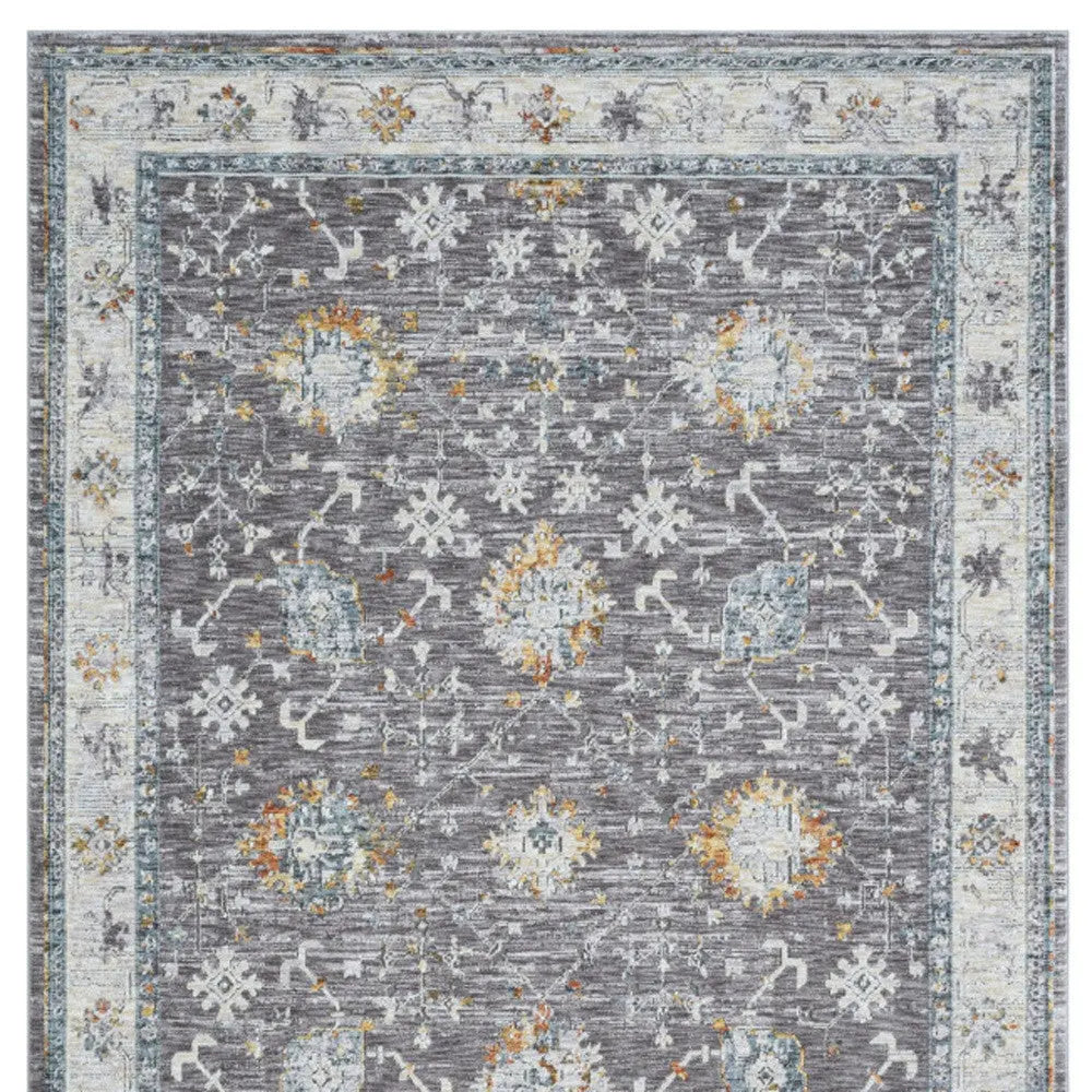 10' X 14' Gray and Ivory Floral Area Rug Homeroots Home Decor