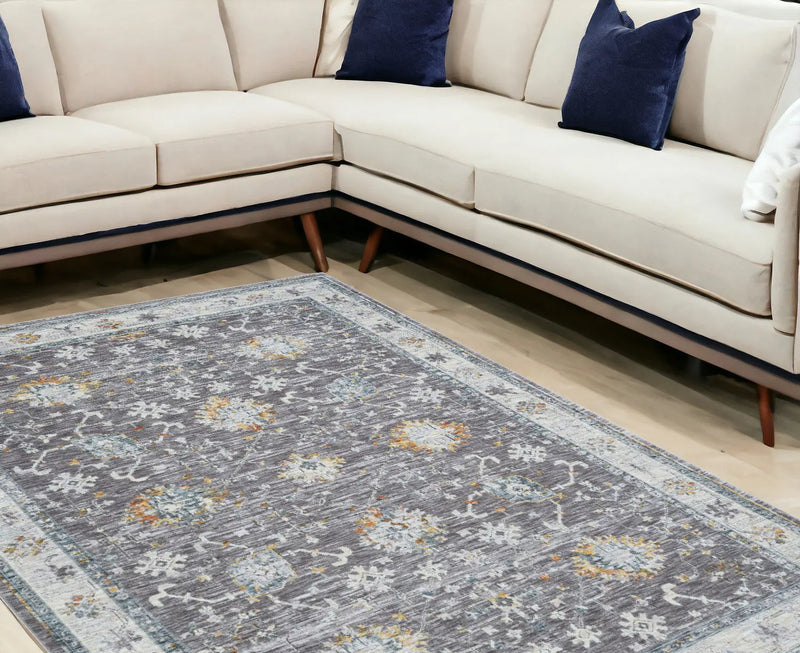 10' X 14' Gray and Ivory Floral Area Rug Homeroots Home Decor
