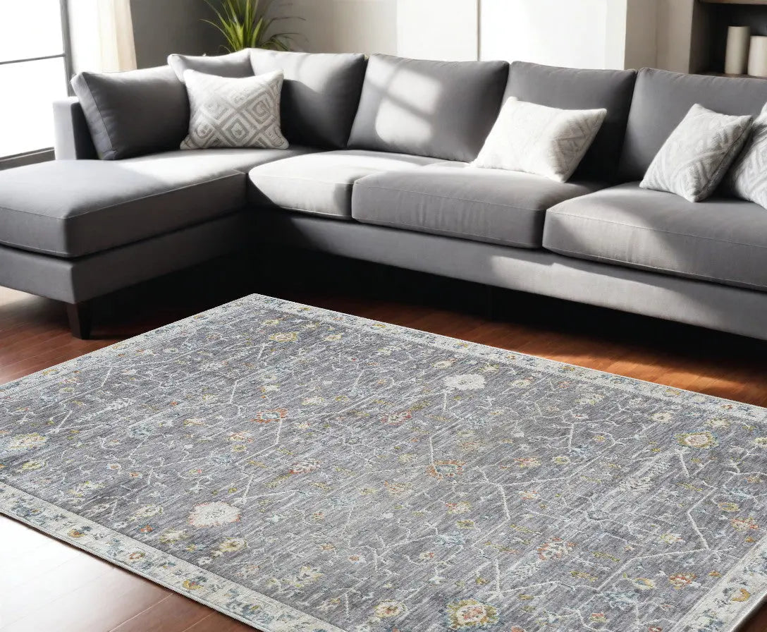 10' X 14' Gray and Ivory Floral Area Rug Homeroots Home Decor