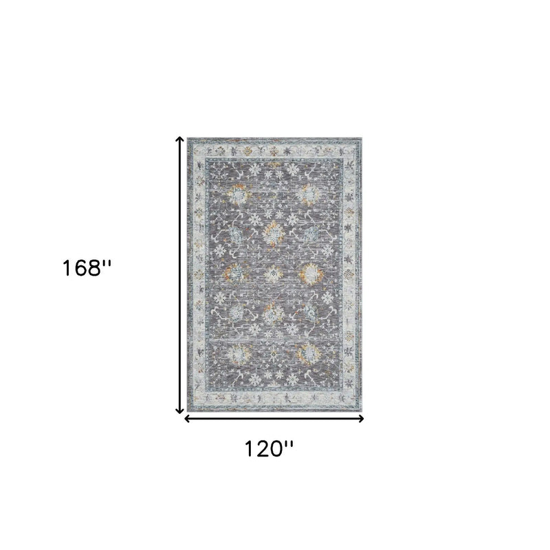 10' X 14' Gray and Ivory Floral Area Rug Homeroots Home Decor