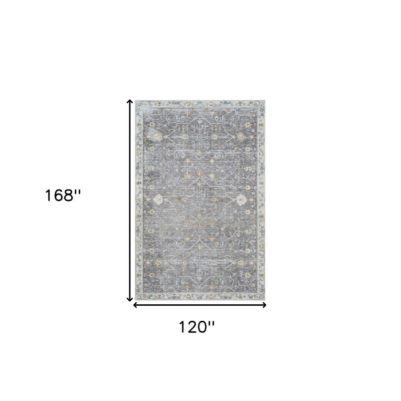 10' X 14' Gray and Ivory Floral Area Rug Homeroots Home Decor