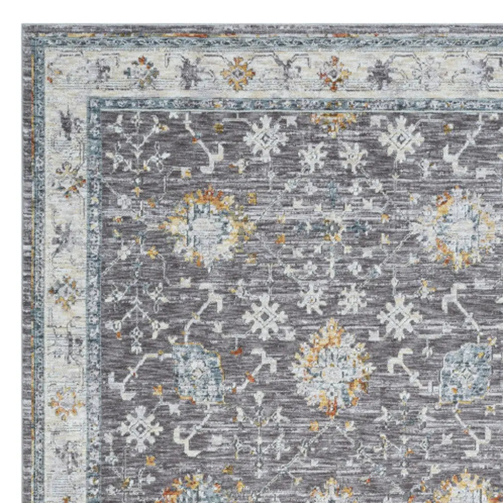 10' X 14' Gray and Ivory Floral Area Rug Homeroots Home Decor