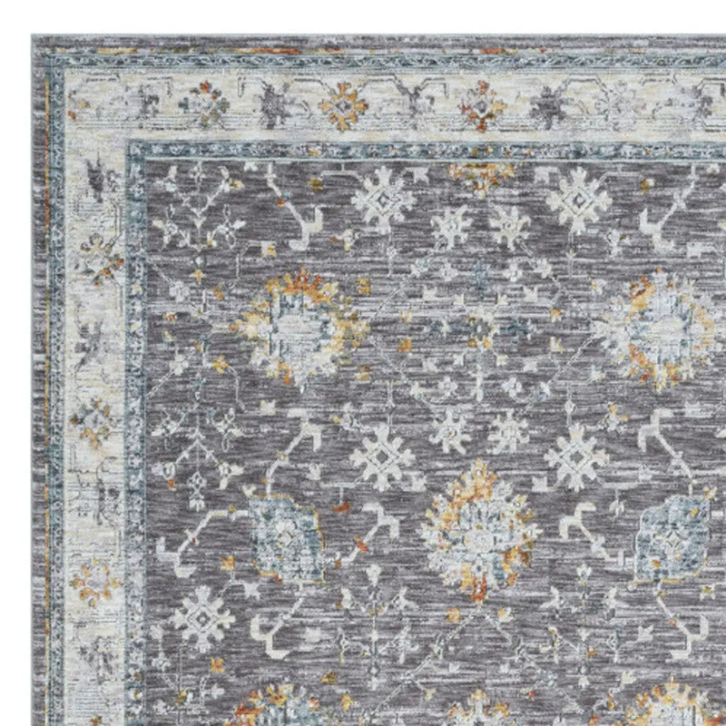10' X 14' Gray and Ivory Floral Area Rug Homeroots Home Decor