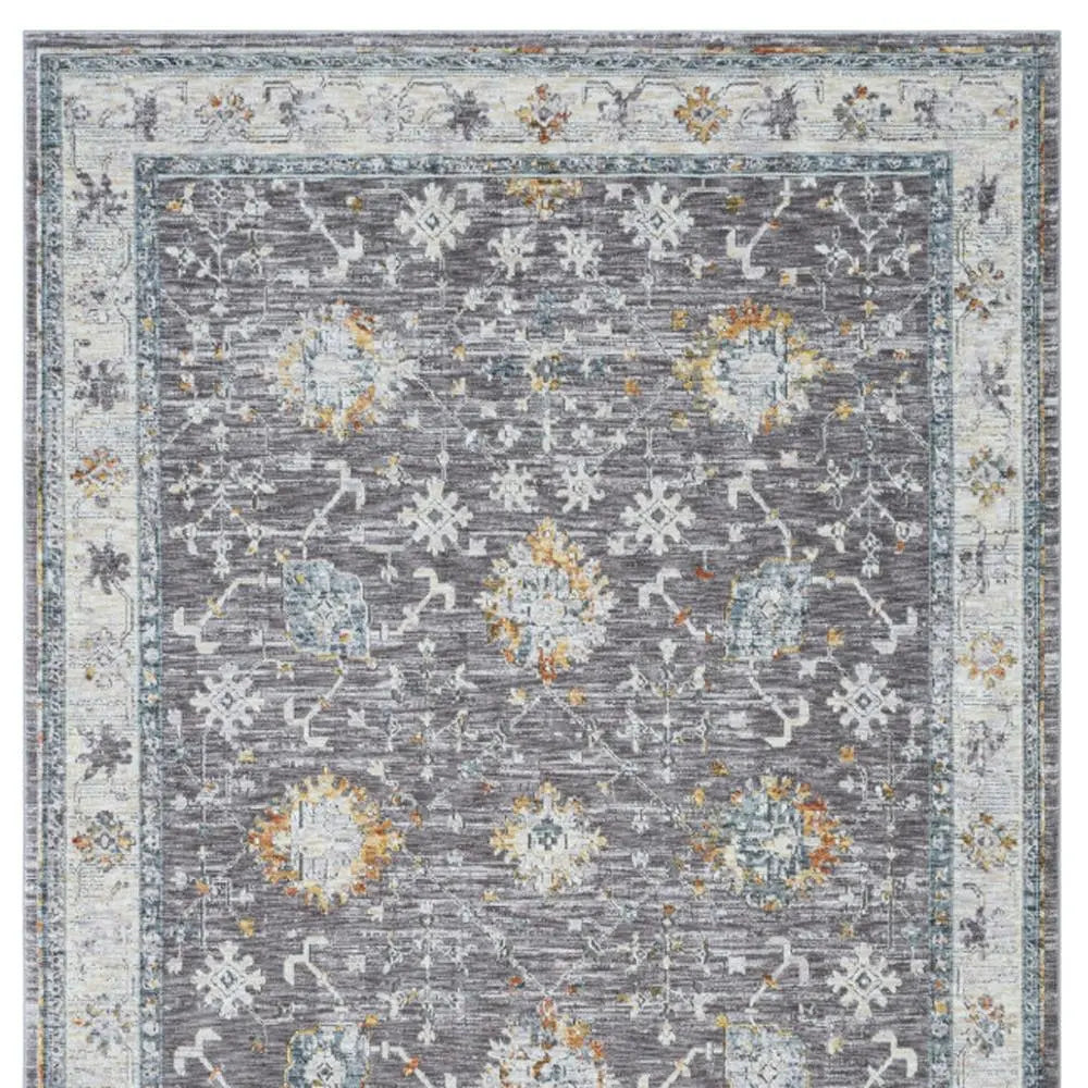 10' X 14' Gray and Ivory Floral Area Rug Homeroots Home Decor