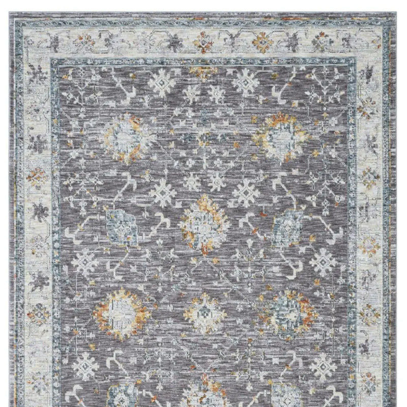10' X 14' Gray and Ivory Floral Area Rug Homeroots Home Decor