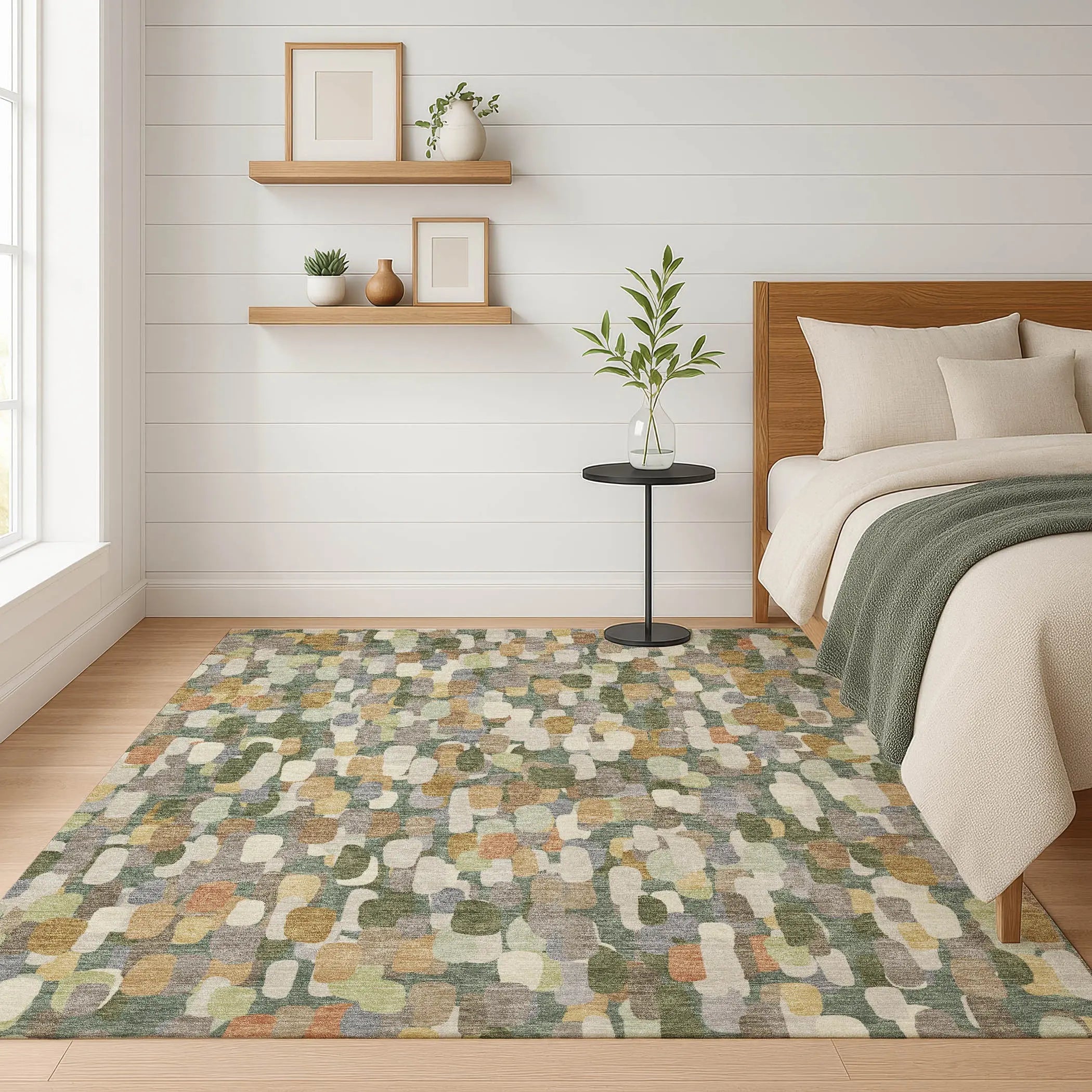 10' X 14' Green And Beige Abstract Washable Indoor Outdoor Area Rug Homeroots Outdoor