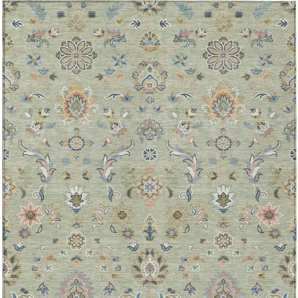 10' X 14' Green And Beige Abstract Washable Indoor Outdoor Area Rug Homeroots Outdoor