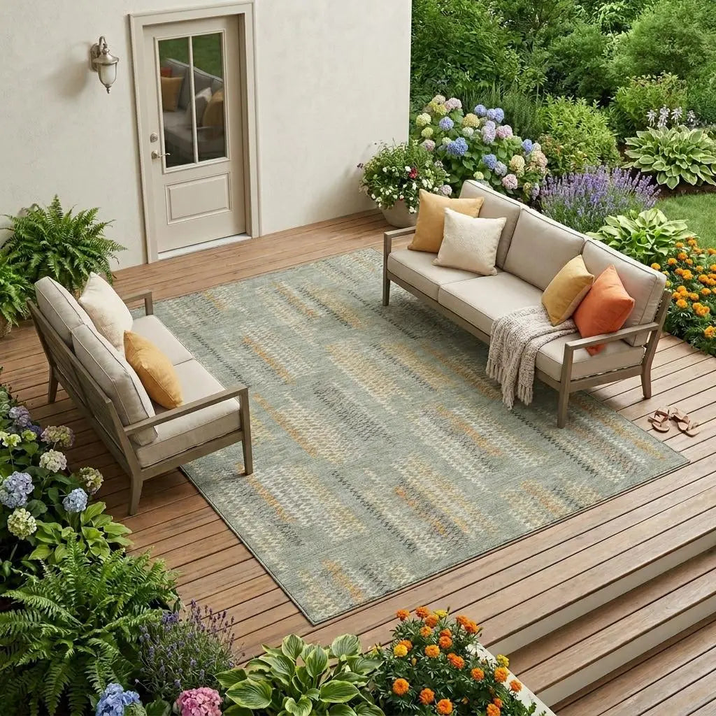 10' X 14' Green And Beige Abstract Washable Indoor Outdoor Area Rug Homeroots Outdoor