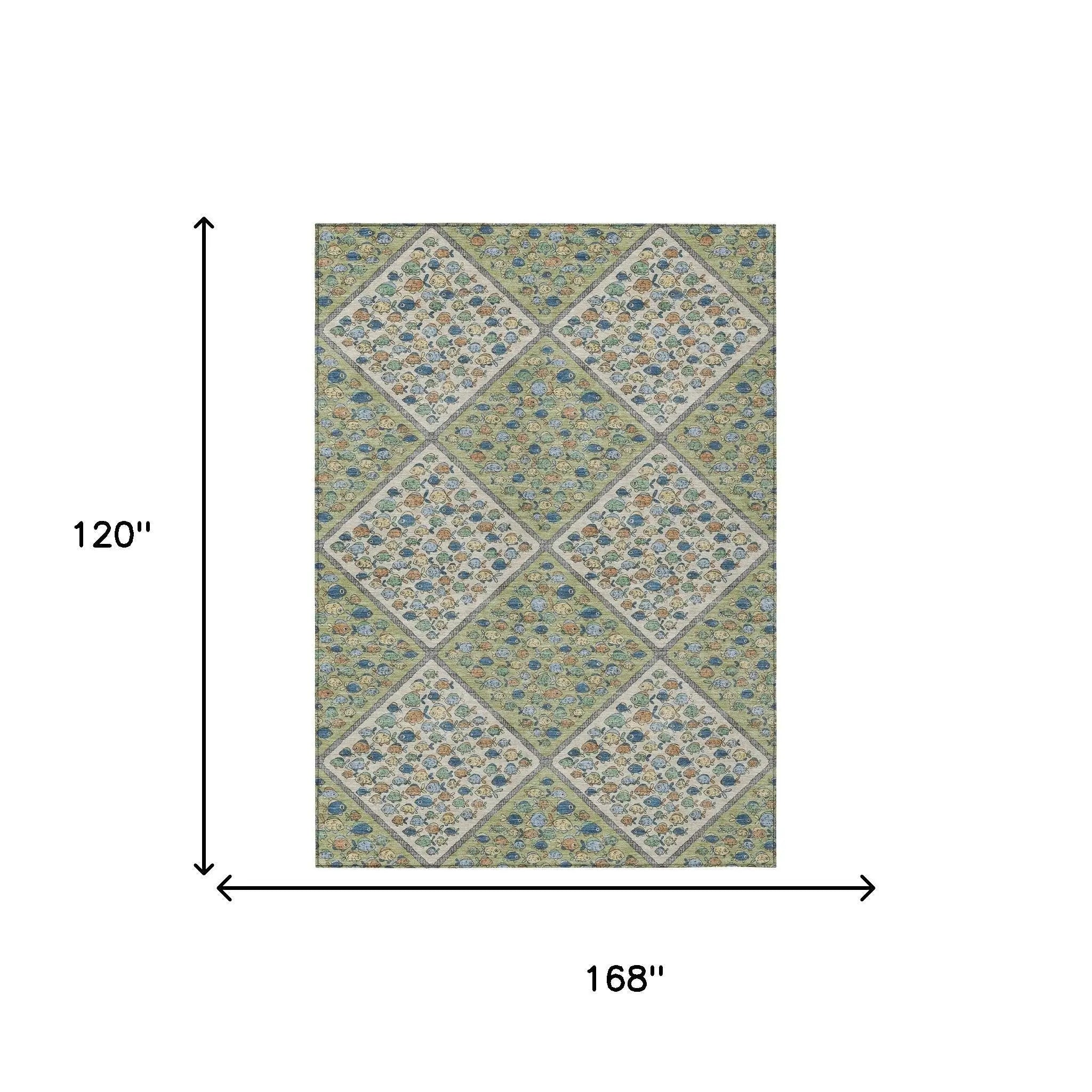 10' X 14' Green And Beige Abstract Washable Indoor Outdoor Area Rug Homeroots Outdoor