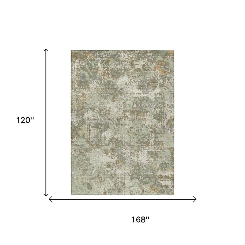 10' X 14' Green And Beige Abstract Washable Indoor Outdoor Area Rug Homeroots Outdoor