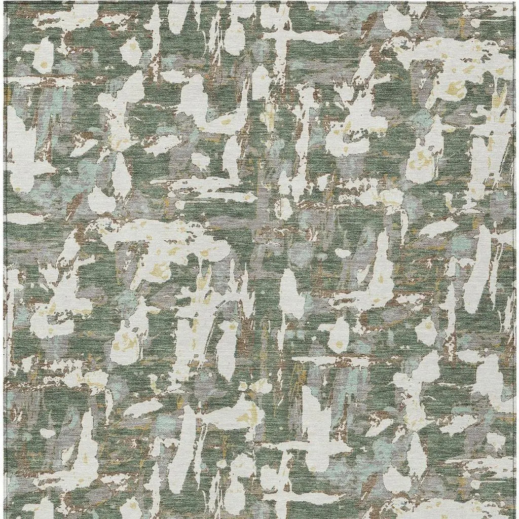 10' X 14' Green And Beige Abstract Washable Indoor Outdoor Area Rug Homeroots Outdoor
