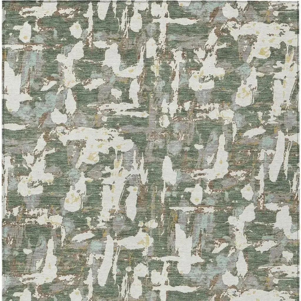 10' X 14' Green And Beige Abstract Washable Indoor Outdoor Area Rug Homeroots Outdoor