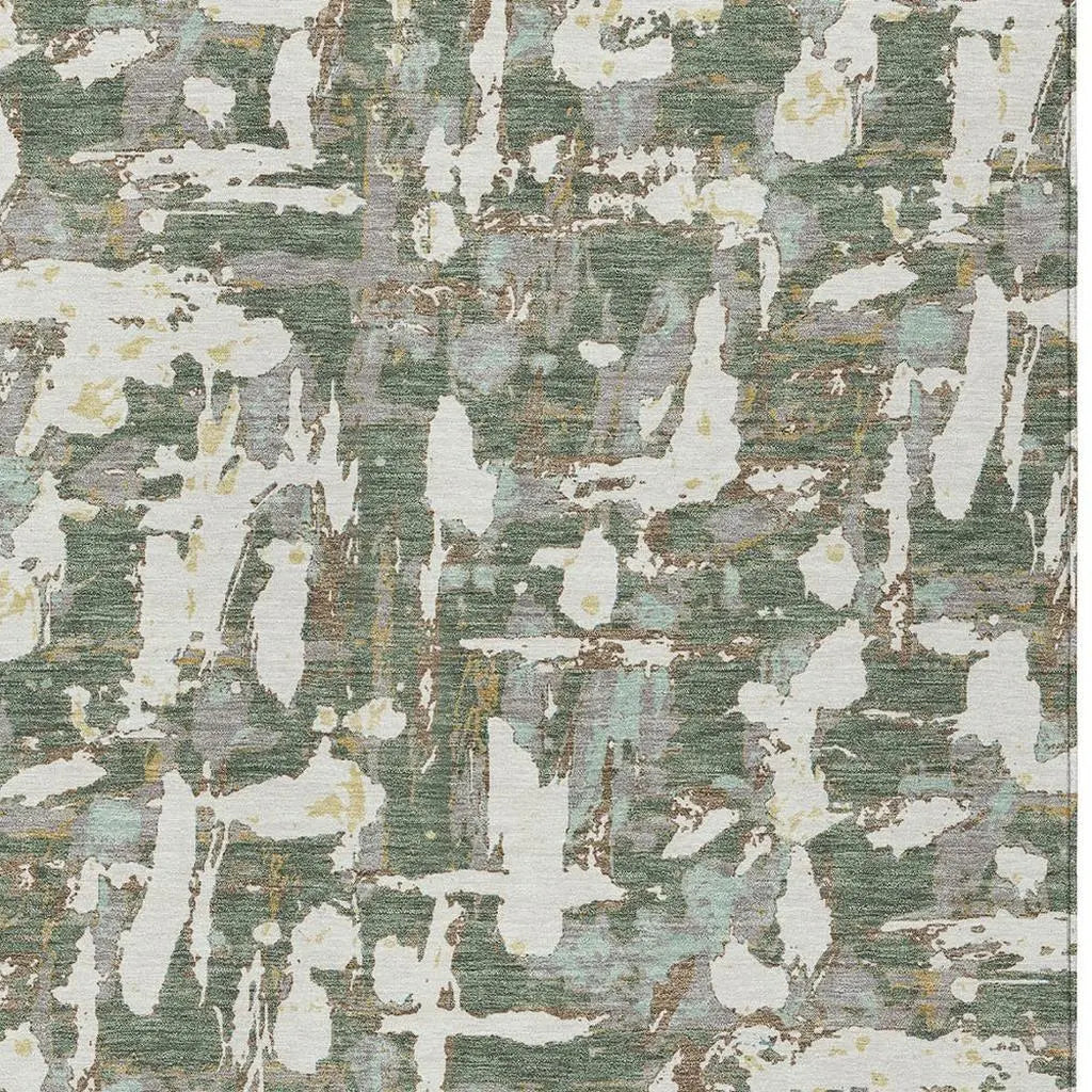 10' X 14' Green And Beige Abstract Washable Indoor Outdoor Area Rug Homeroots Outdoor